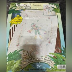 Janlynn baby blanket cross stitch kit with sockmonkey